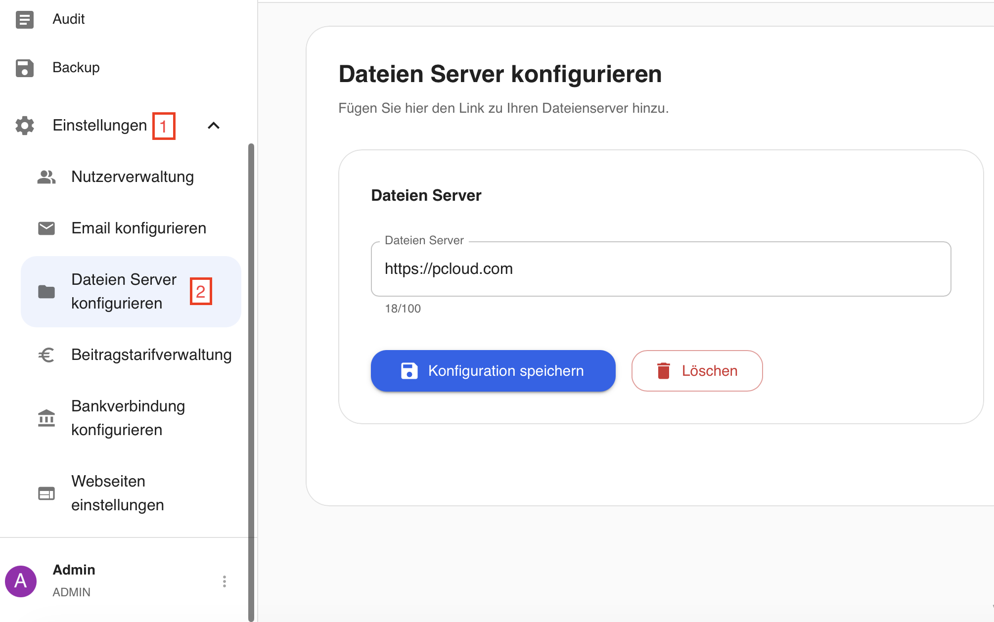 Screenshot Dateiserver-Konfiguration