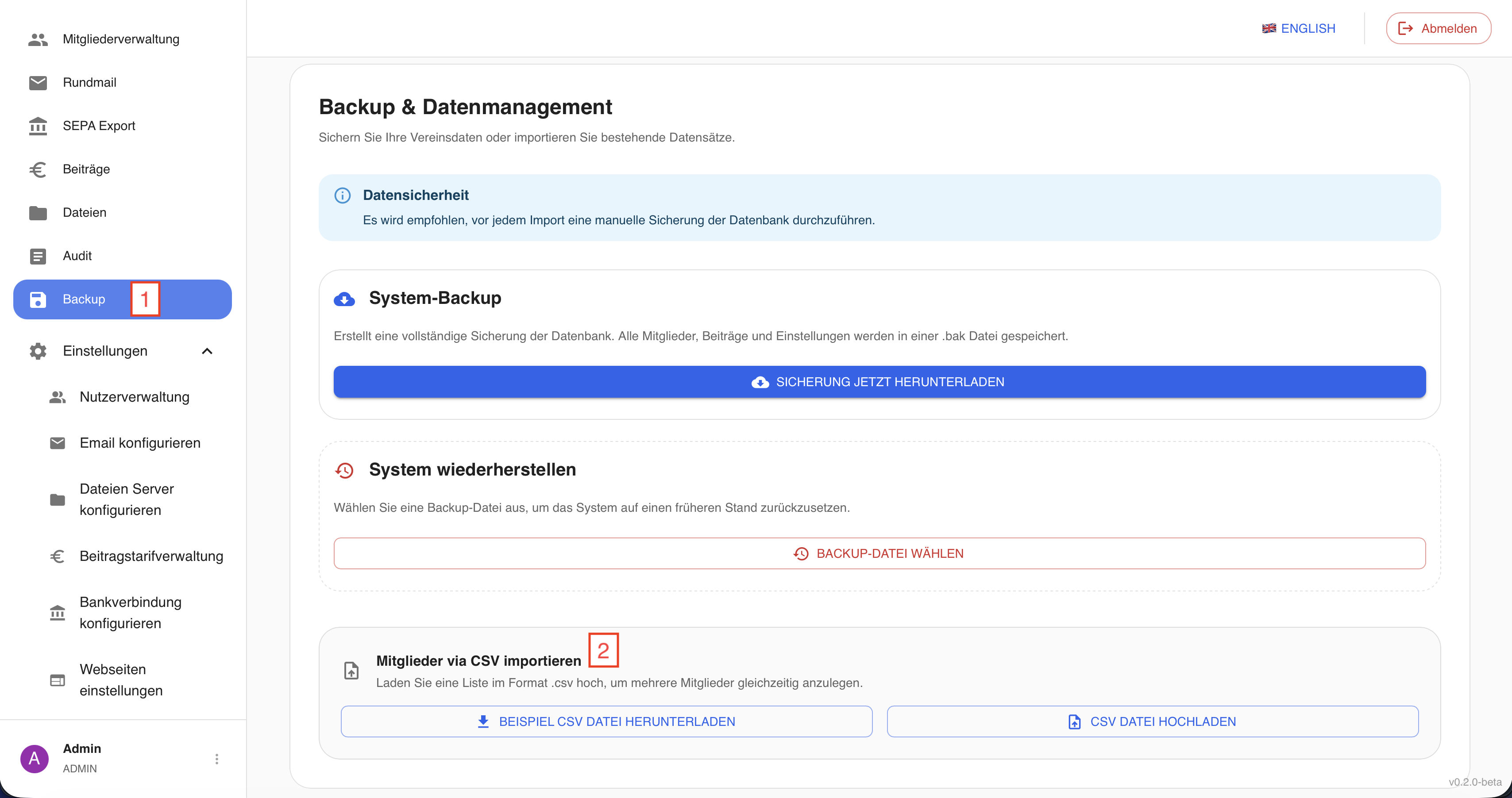 Screenshot Mitgliederimport