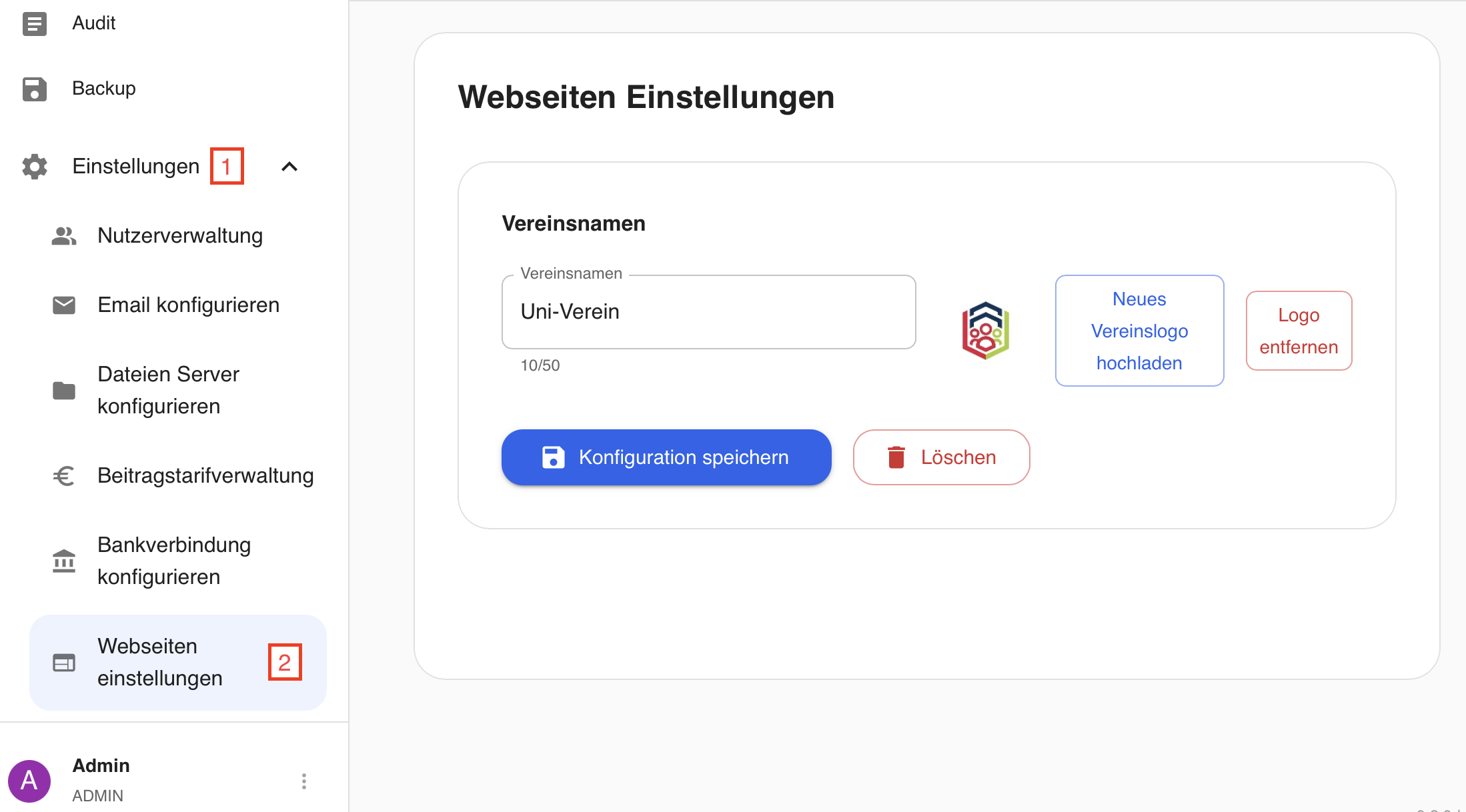 Screenshot Webseiteneinstellungen