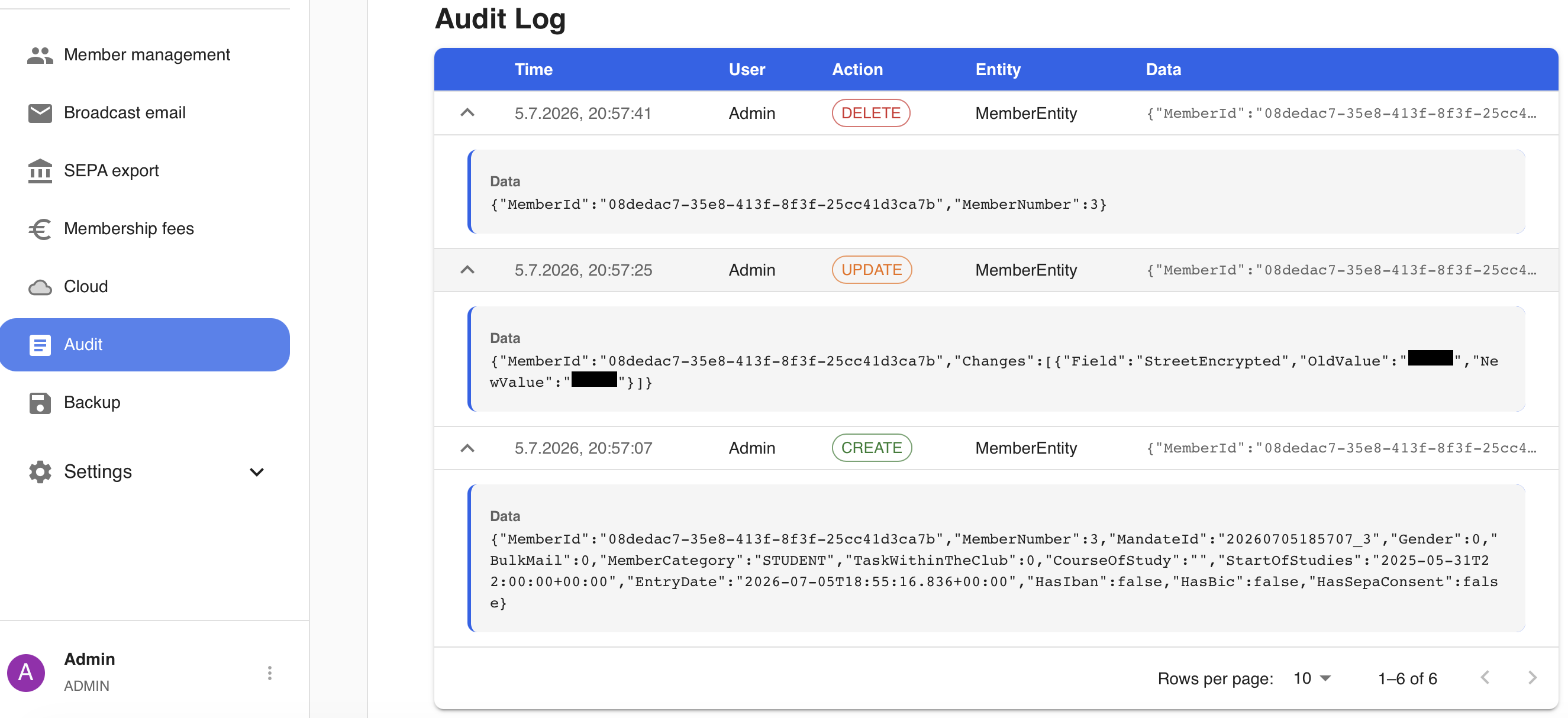 Screenshot Audit Log