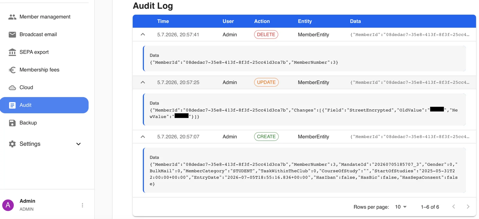 Screenshot Audit Log