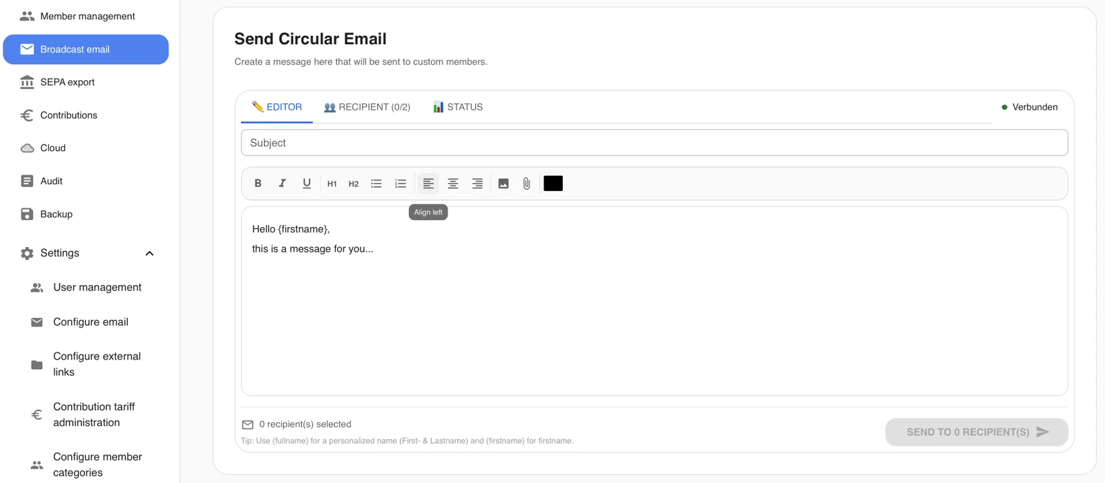 Screenshot broadcast_mail editor