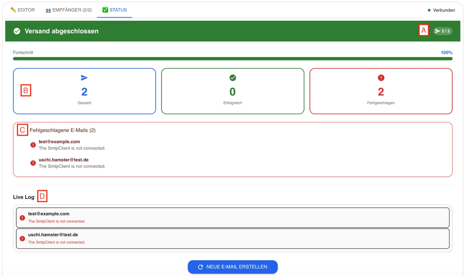 Screenshot broadcast_mail status