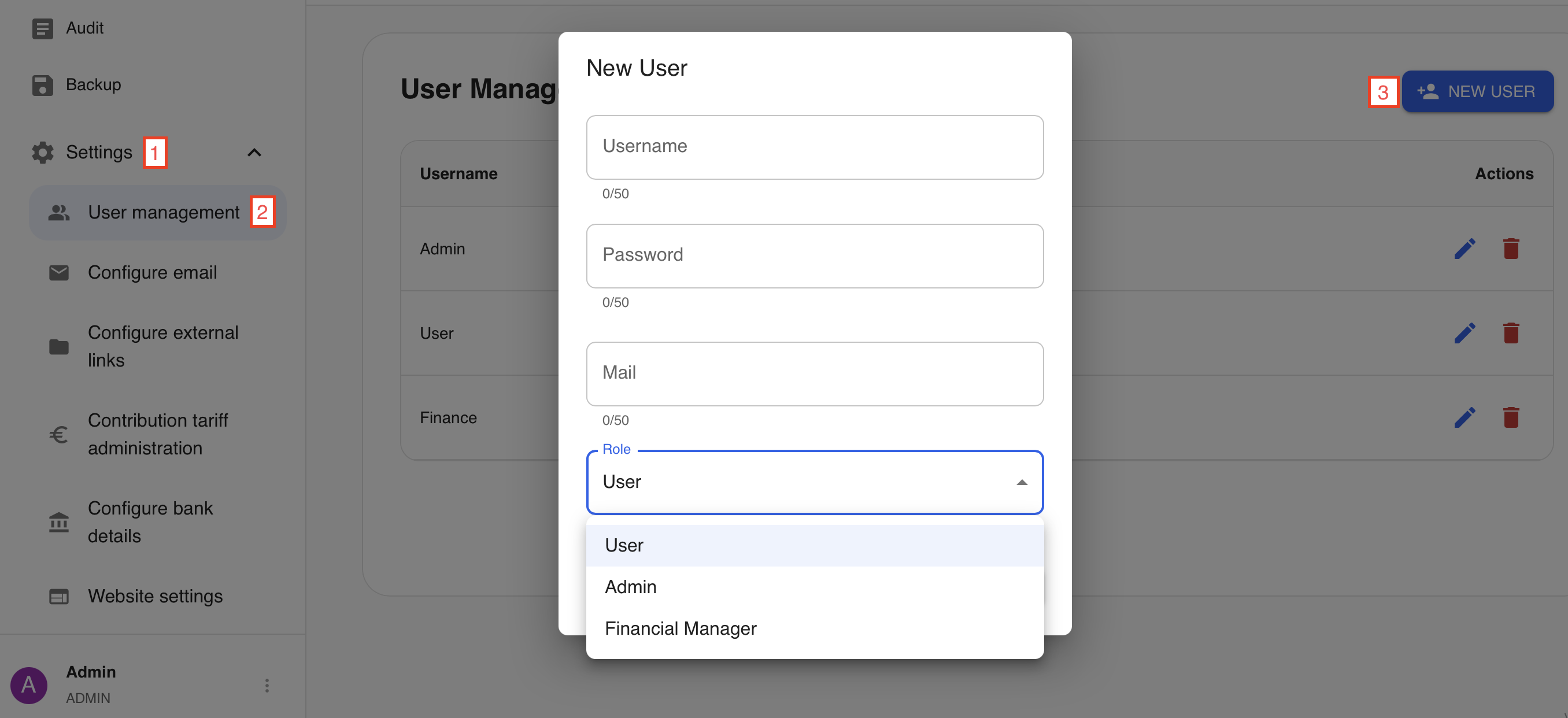 Screenshot creating user