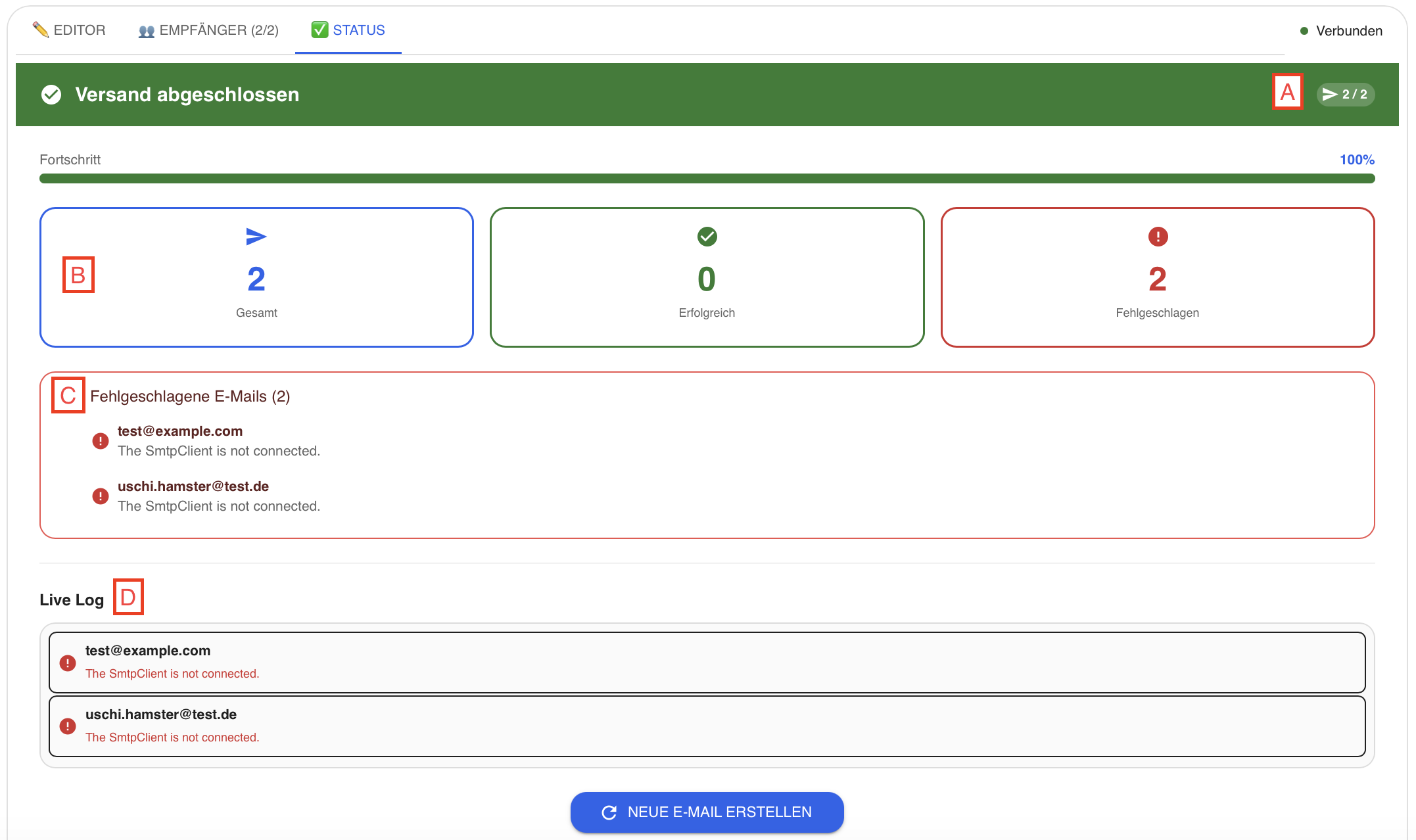 Screenshot broadcast_mail status