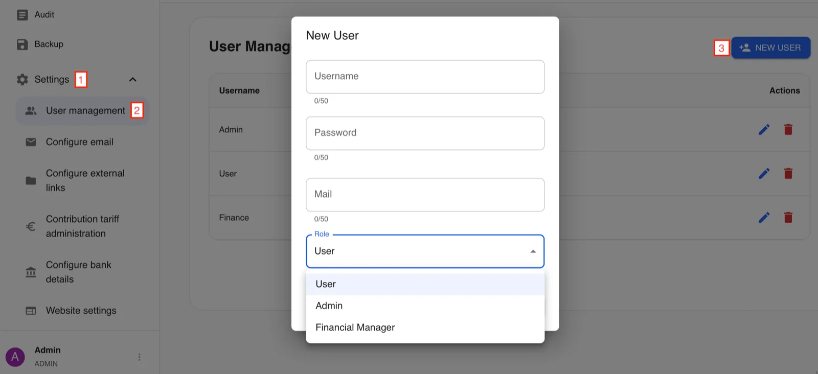 Screenshot creating user
