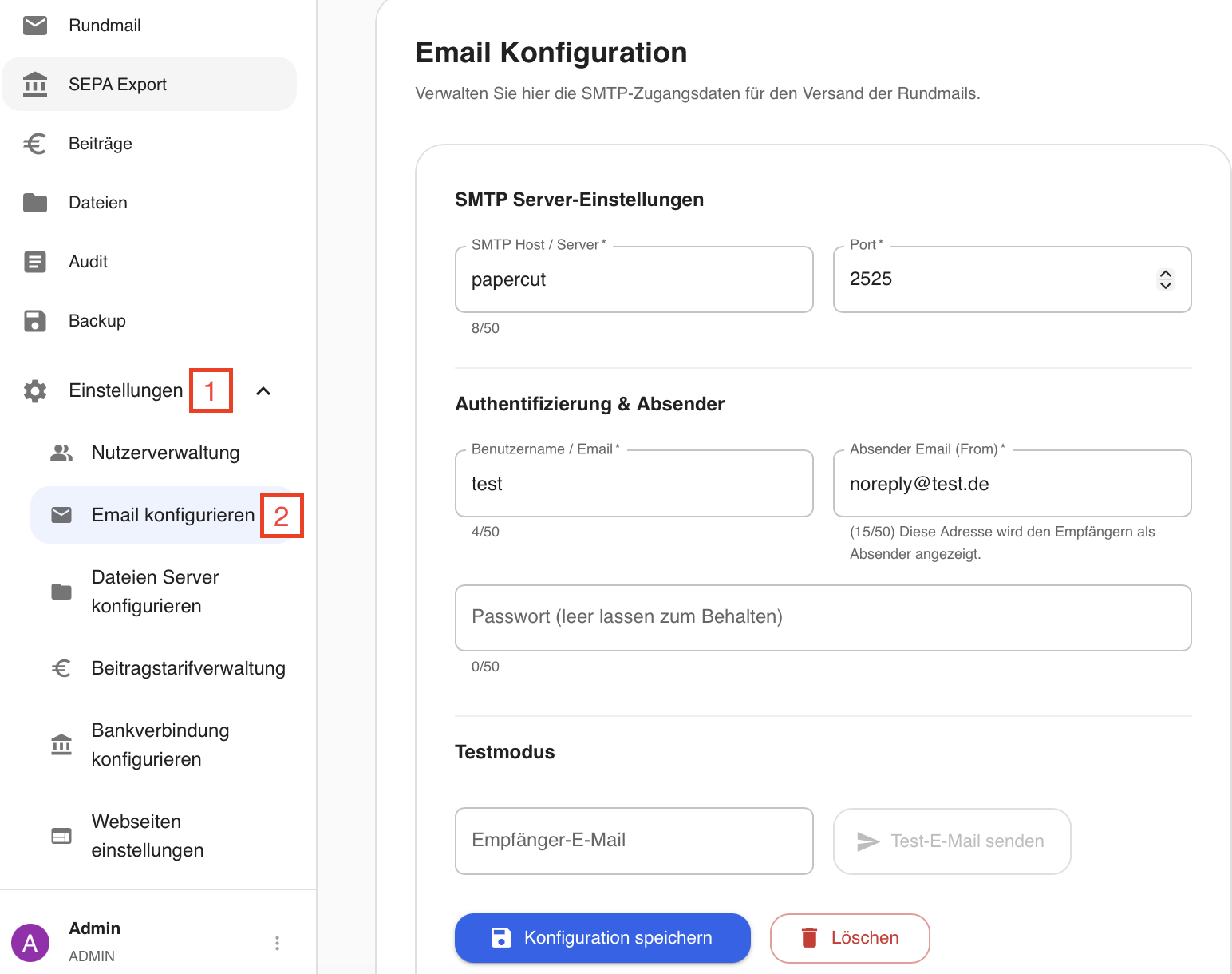 Screenshot Mail Configuration