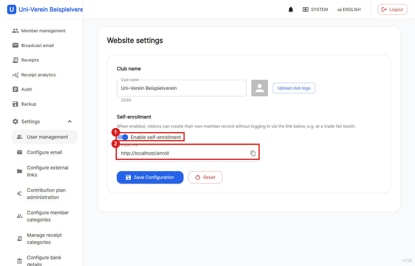 Screenshot self-enrollment config