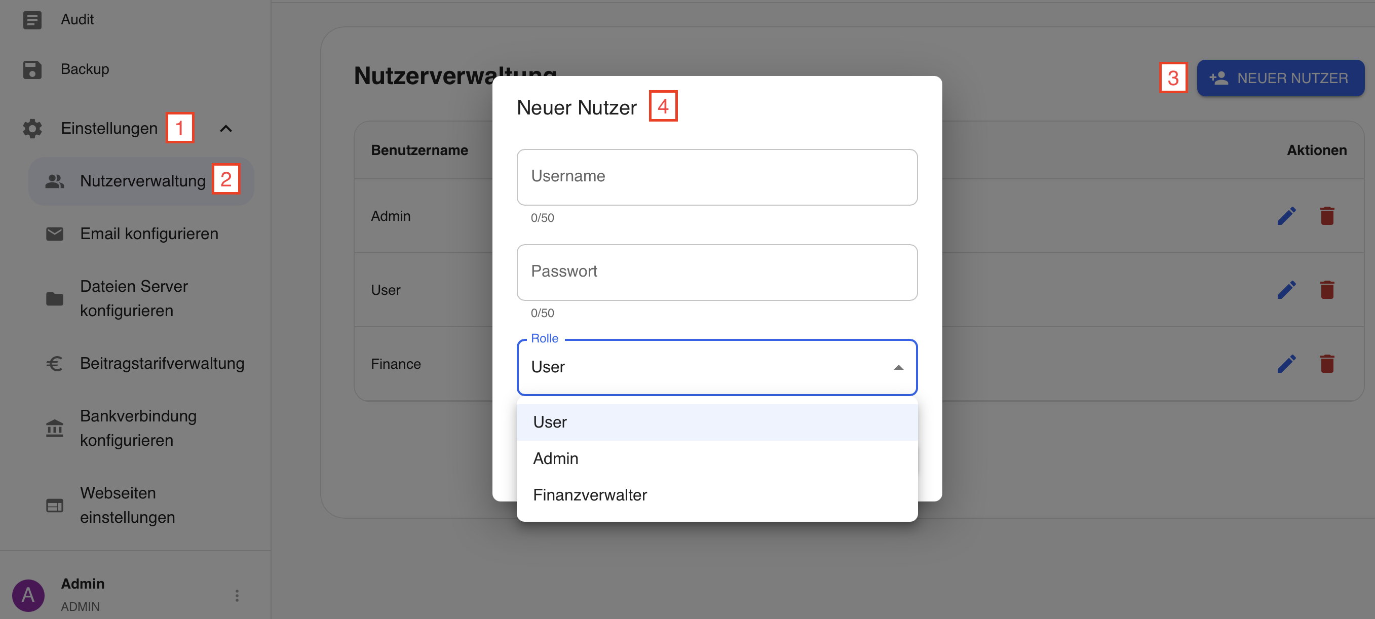 Screenshot User Creation