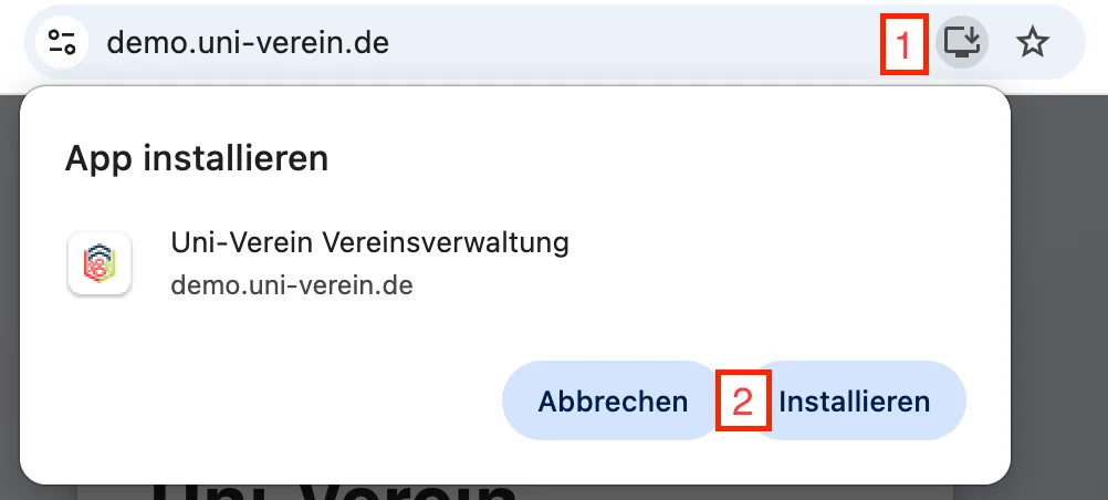 Install app button in Chrome