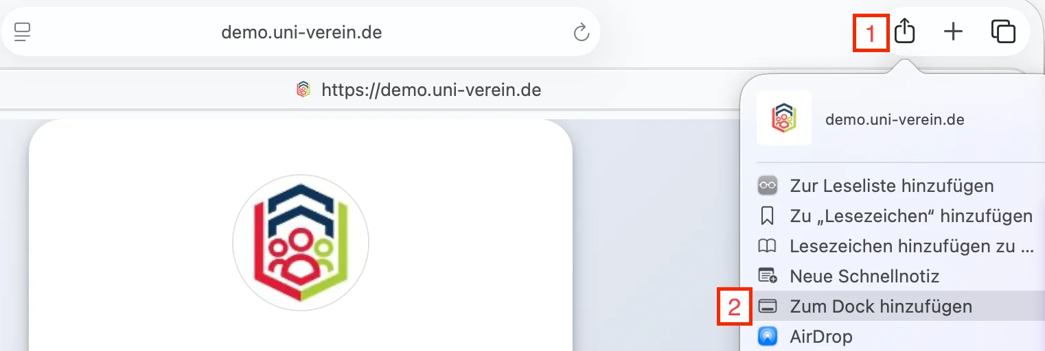 Add to Dock dialog in Safari